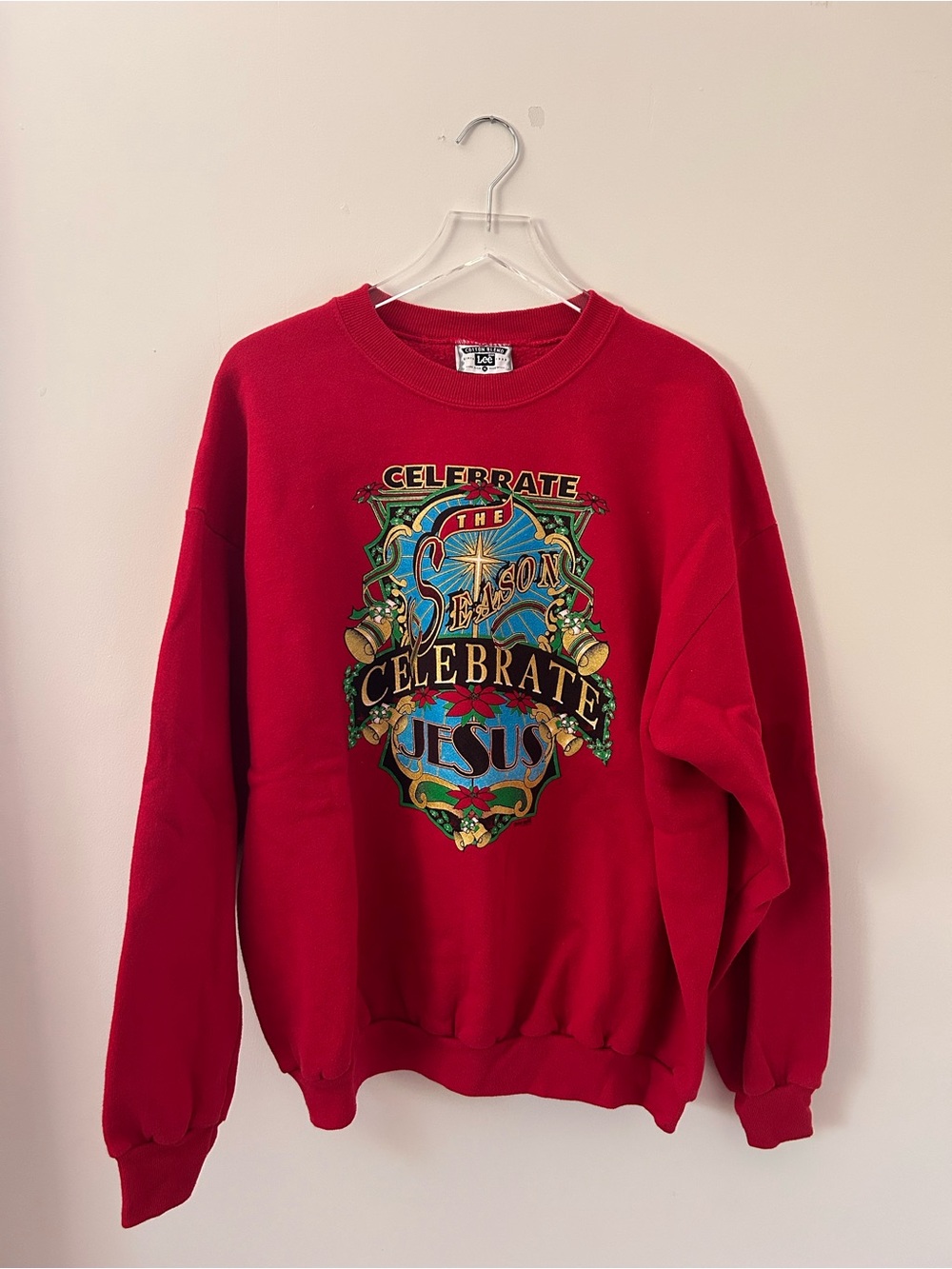 Vintage Lee Crewneck Sweatshirt Red Christmas Season Jesus size XL